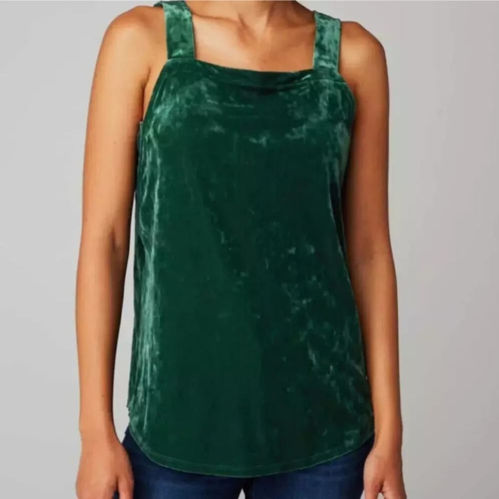 J. JILL Women's Crushed Green Velvet Tank Top Wide Strap Size XL.